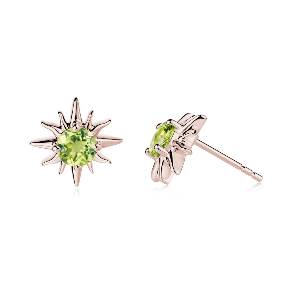 Round Peridot Sun Stud Earrings - LUO Jewelry #metal_14k rose gold