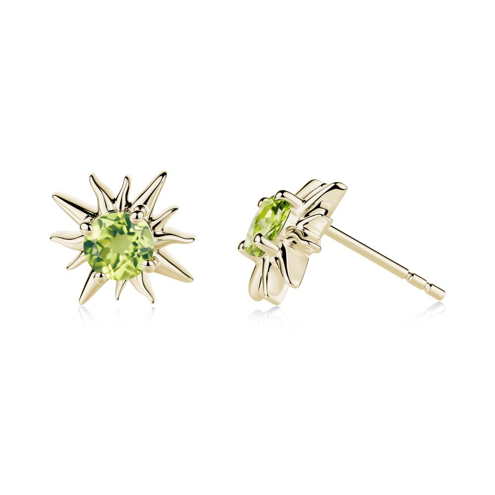 Round Peridot Sun Stud Earrings - LUO Jewelry #metal_14k yellow gold