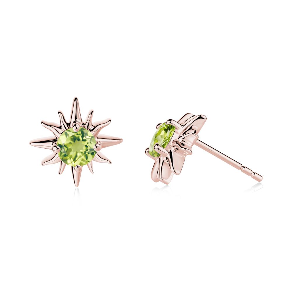 Round Peridot Sun Stud Earrings - LUO Jewelry #metal_18k rose gold