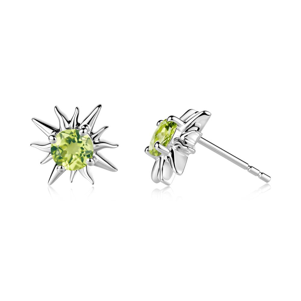 Round Peridot Sun Stud Earrings - LUO Jewelry #metal_18k white gold