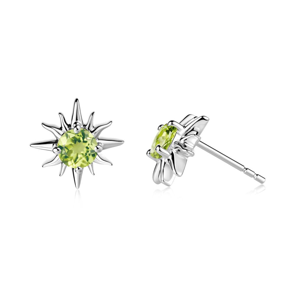 Round Peridot Sun Stud Earrings - LUO Jewelry #metal_18k white gold