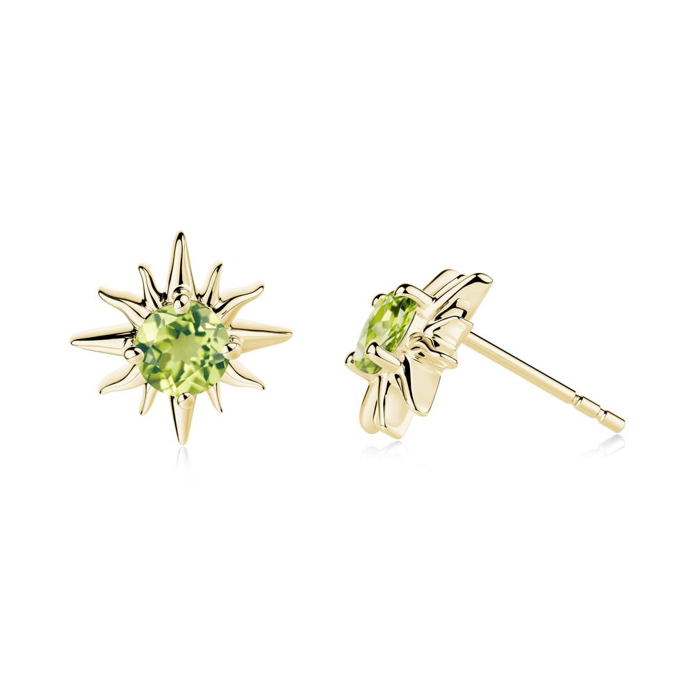 Round Peridot Sun Stud Earrings - LUO Jewelry #metal_18k yellow gold