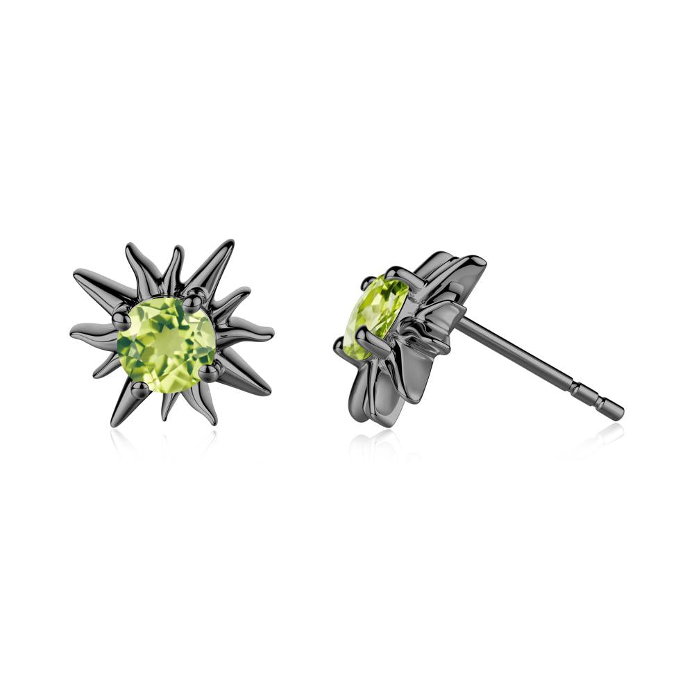 Round Peridot Sun Stud Earrings - LUO Jewelry #metal_black finish sterling silver