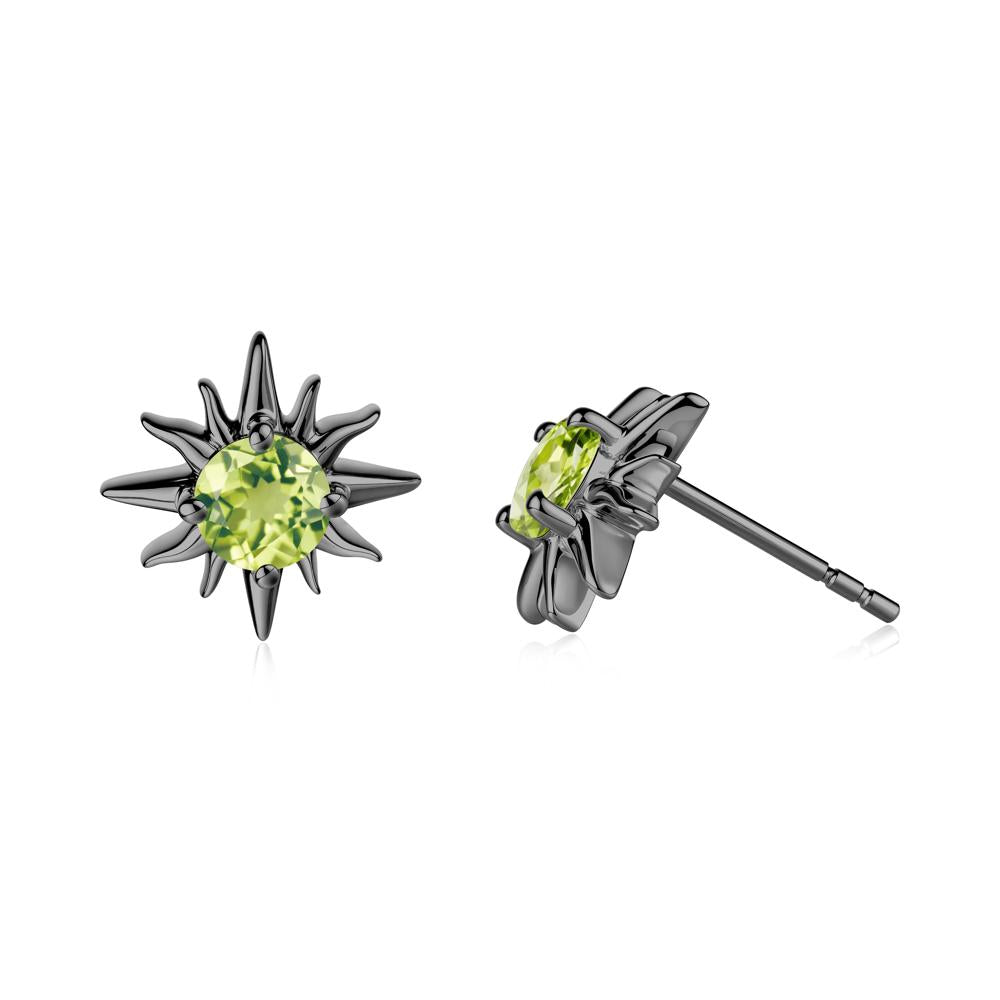 Round Peridot Sun Stud Earrings - LUO Jewelry #metal_black finish sterling silver