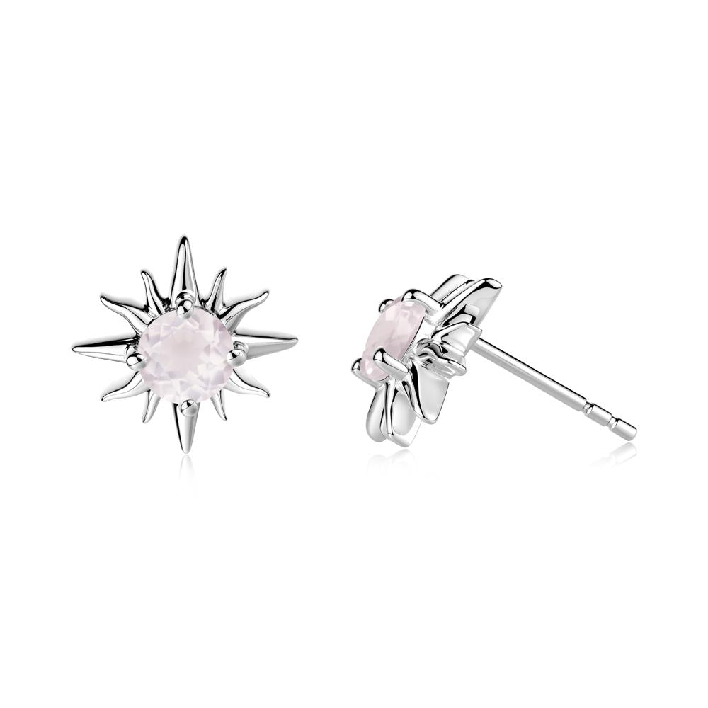 Celestial Sun Rose Quartz Stud Earrings - LUO Jewelry #metal_14k white gold