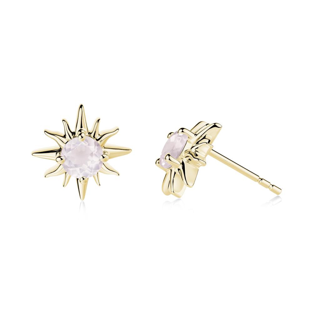 Celestial Sun Rose Quartz Stud Earrings - LUO Jewelry #metal_18k yellow gold