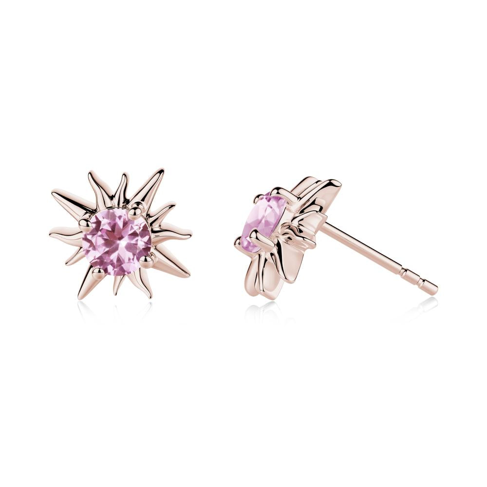 Round Pink Sapphire Sun Stud Earrings - LUO Jewelry #metal_14k rose gold