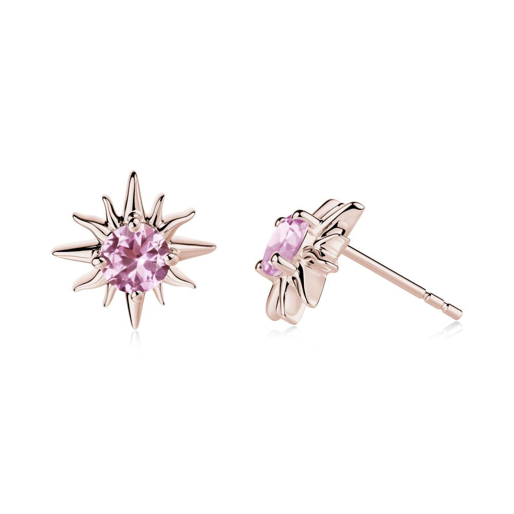 Round Pink Sapphire Sun Stud Earrings - LUO Jewelry #metal_14k rose gold