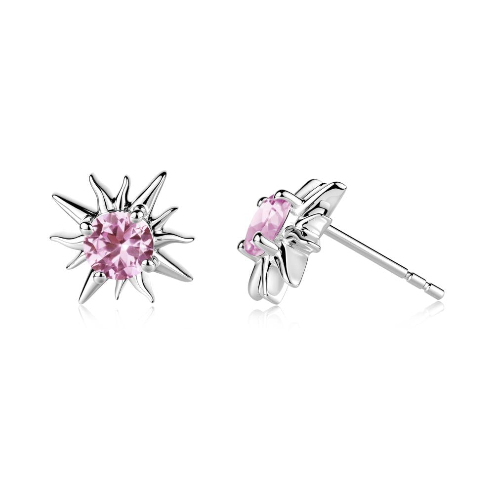 Round Pink Sapphire Sun Stud Earrings - LUO Jewelry #metal_14k white gold