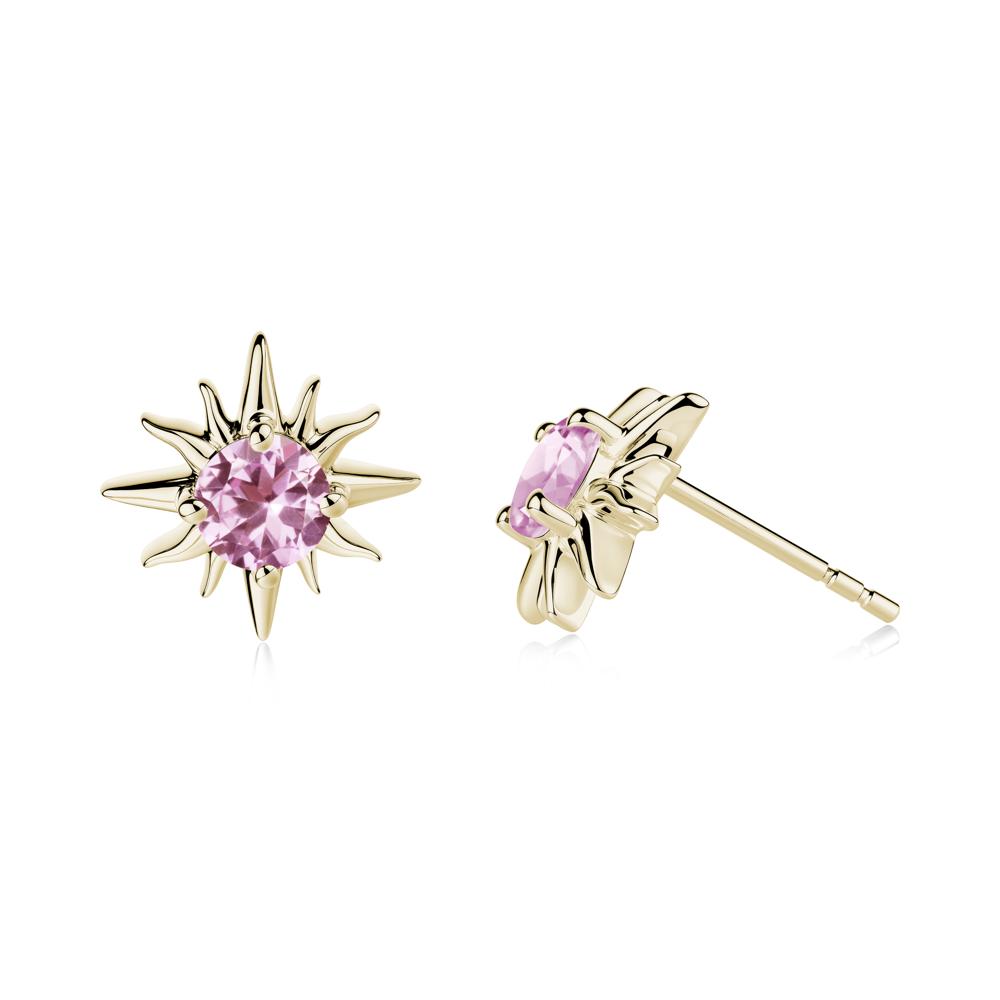 Round Pink Sapphire Sun Stud Earrings - LUO Jewelry #metal_14k yellow gold
