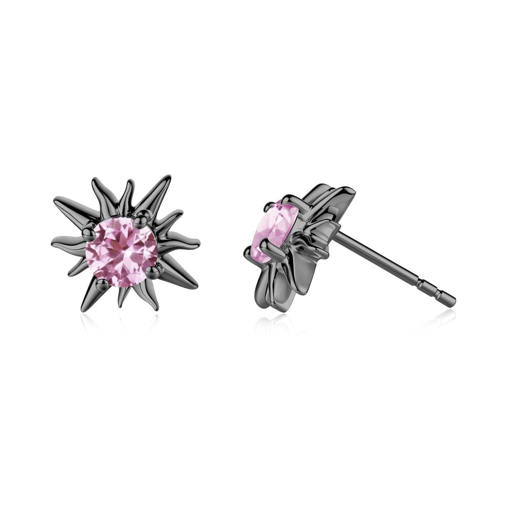 Round Pink Sapphire Sun Stud Earrings - LUO Jewelry #metal_black finish sterling silver