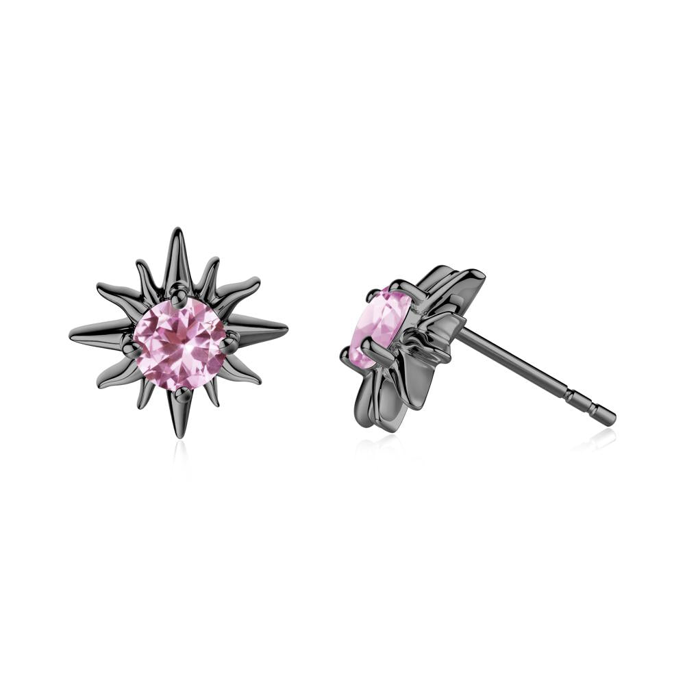 Round Pink Sapphire Sun Stud Earrings - LUO Jewelry #metal_black finish sterling silver