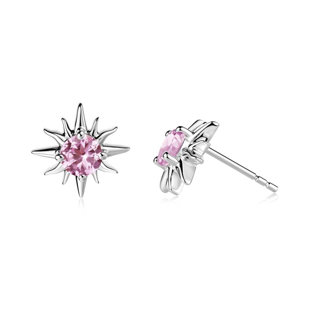 Round Pink Sapphire Sun Stud Earrings - LUO Jewelry #metal_sterling silver