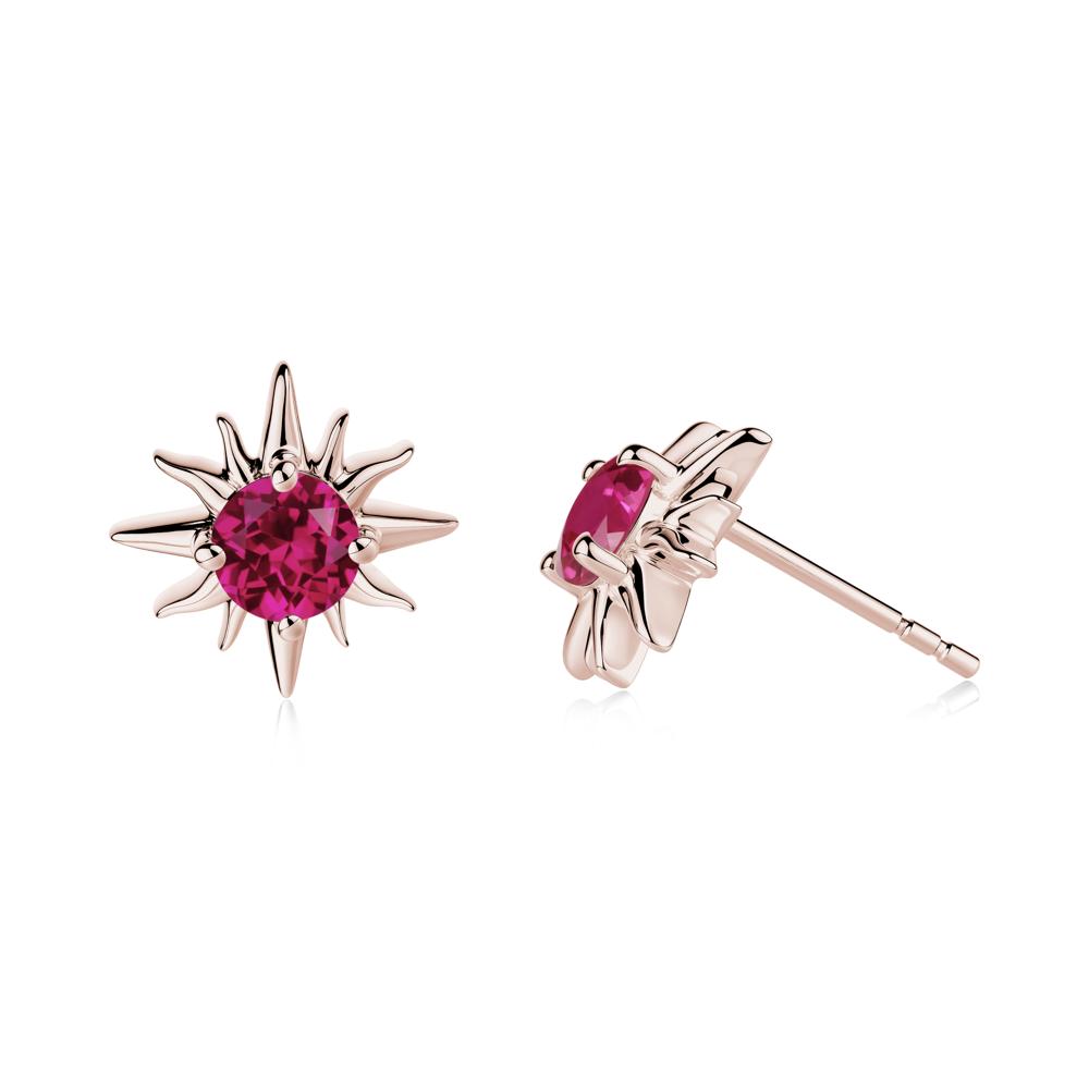Round Ruby Sun Stud Earrings - LUO Jewelry #metal_14k rose gold