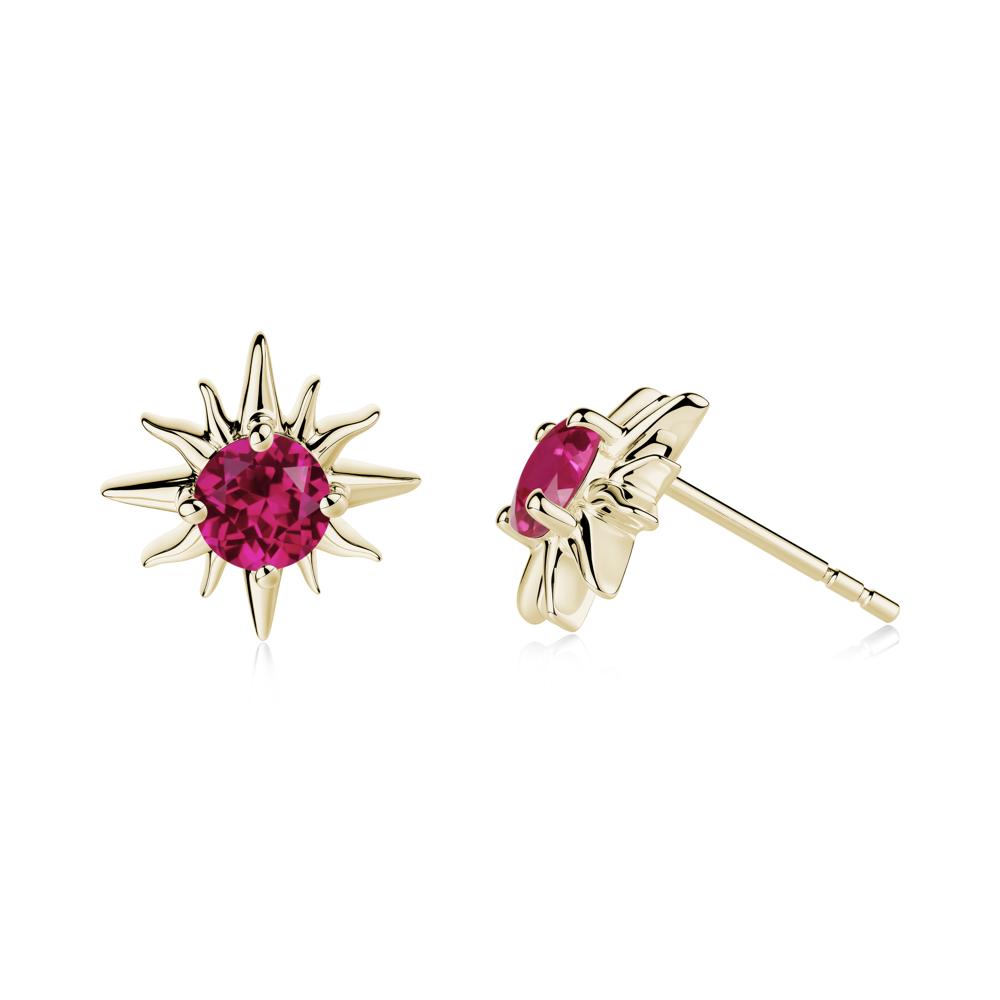 Round Ruby Sun Stud Earrings - LUO Jewelry #metal_14k yellow gold