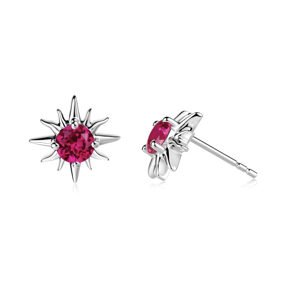 Round Ruby Sun Stud Earrings - LUO Jewelry #metal_18k white gold