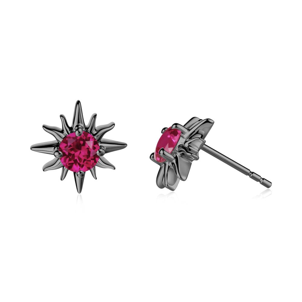 Round Ruby Sun Stud Earrings - LUO Jewelry #metal_black finish sterling silver