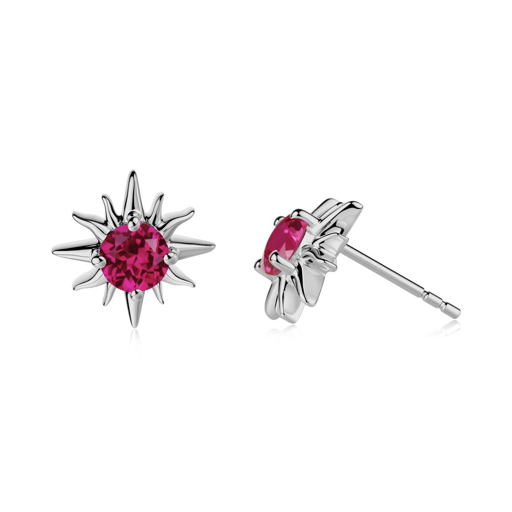 Round Ruby Sun Stud Earrings - LUO Jewelry #metal_platinum