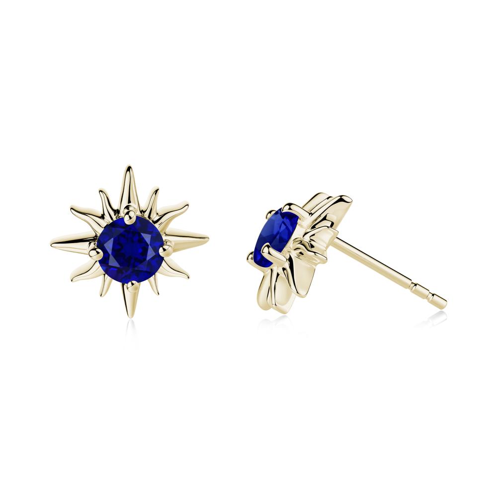 Round Sapphire Sun Stud Earrings - LUO Jewelry #metal_14k yellow gold