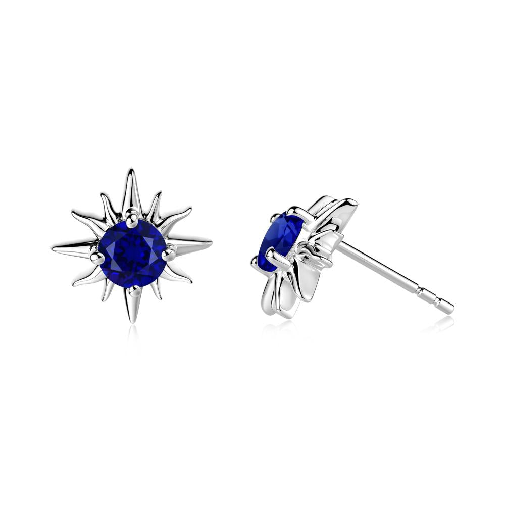Round Sapphire Sun Stud Earrings - LUO Jewelry #metal_18k white gold