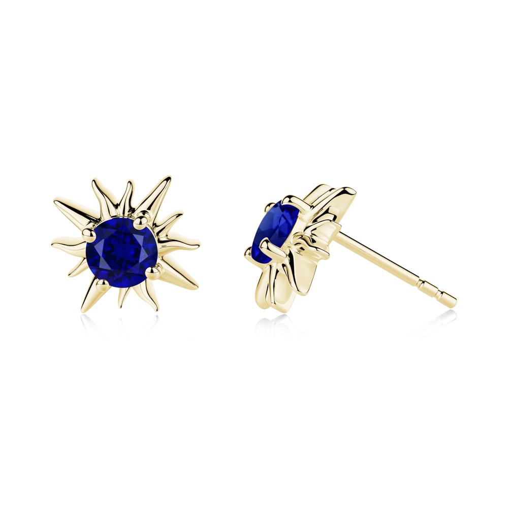 Round Sapphire Sun Stud Earrings - LUO Jewelry #metal_18k yellow gold