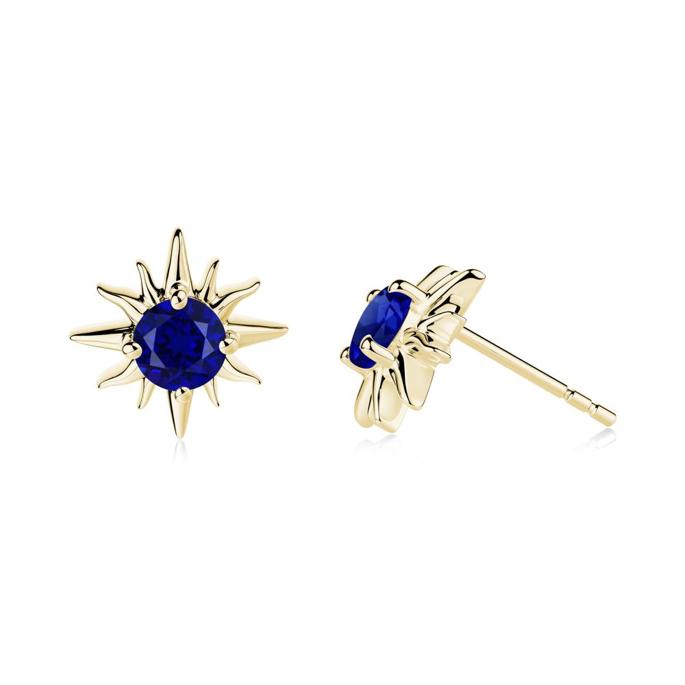 Round Sapphire Sun Stud Earrings - LUO Jewelry #metal_18k yellow gold