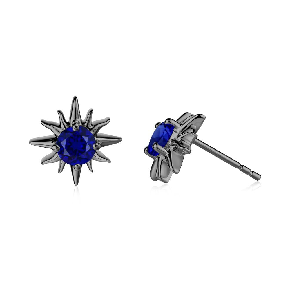 Round Sapphire Sun Stud Earrings - LUO Jewelry #metal_black finish sterling silver