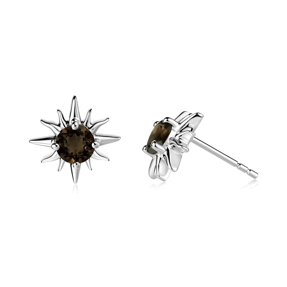 Celestial Sun Smoky Quartz Stud Earrings - LUO Jewelry #metal_18k white gold