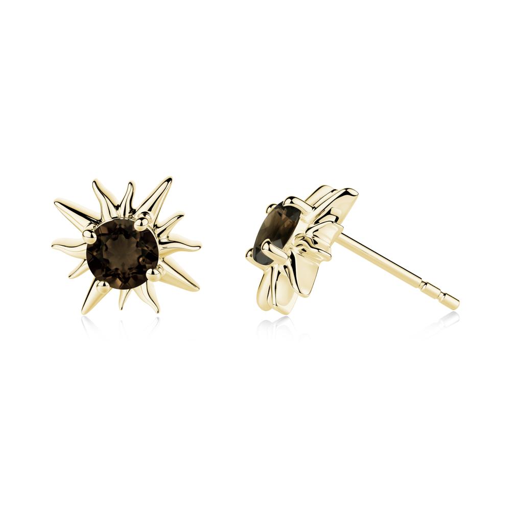 Celestial Sun Smoky Quartz Stud Earrings - LUO Jewelry #metal_18k yellow gold