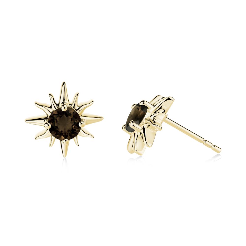 Celestial Sun Smoky Quartz Stud Earrings - LUO Jewelry #metal_18k yellow gold