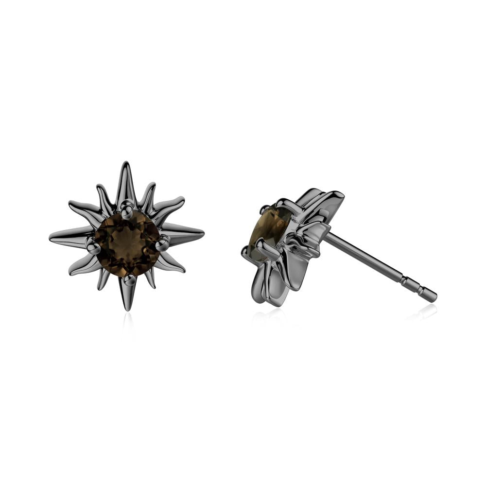Celestial Sun Smoky Quartz Stud Earrings - LUO Jewelry #metal_black finish sterling silver