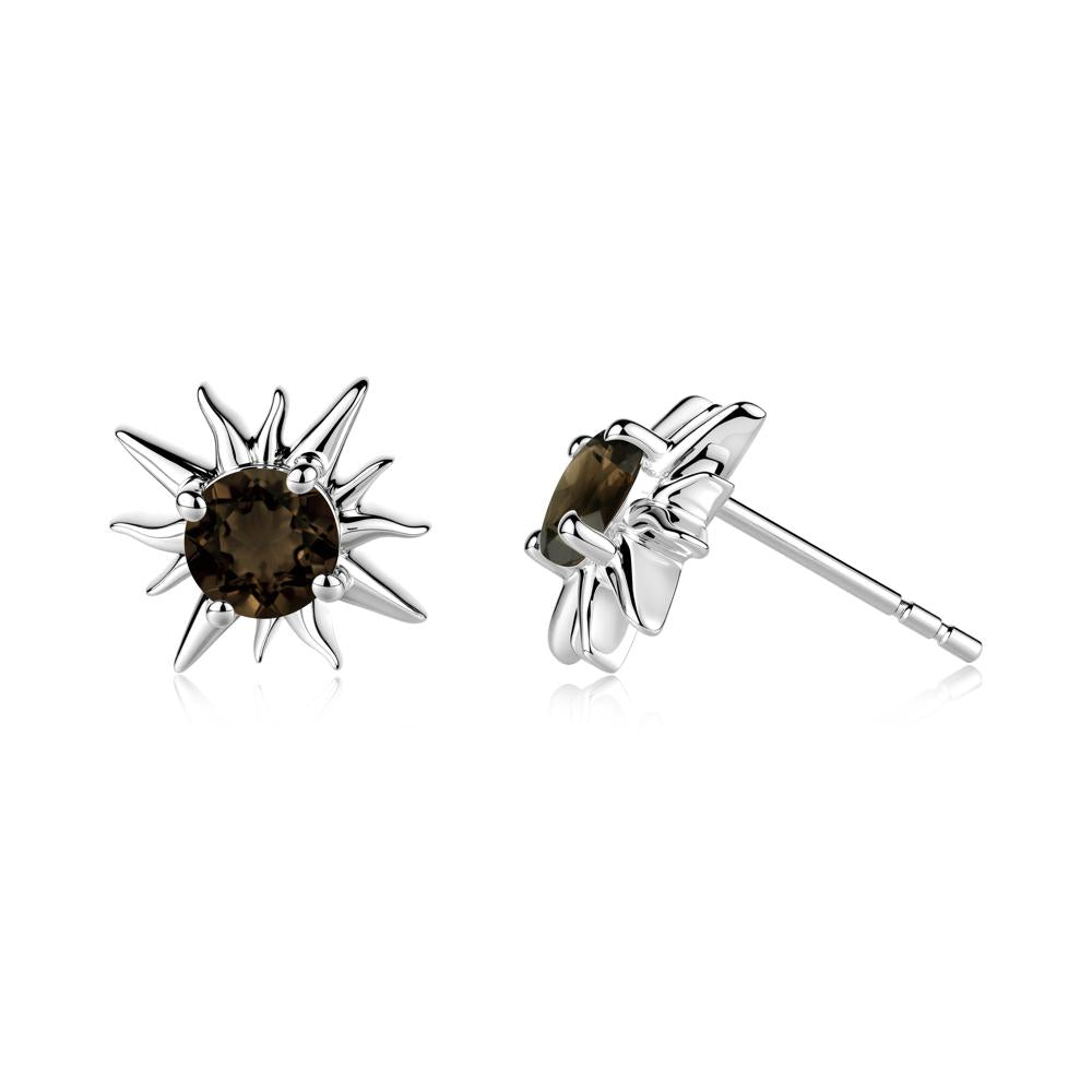 Celestial Sun Smoky Quartz Stud Earrings - LUO Jewelry #metal_sterling silver