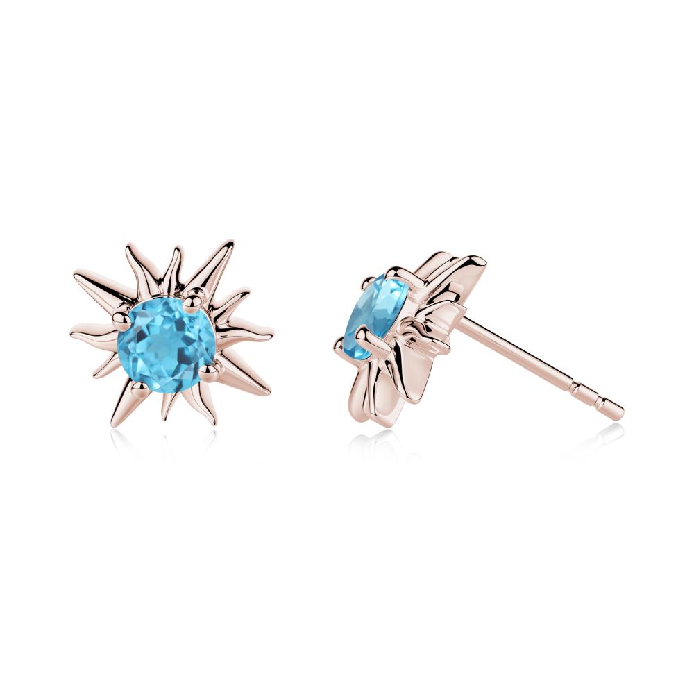 Round Swiss Blue Topaz Sun Stud Earrings - LUO Jewelry #metal_14k rose gold