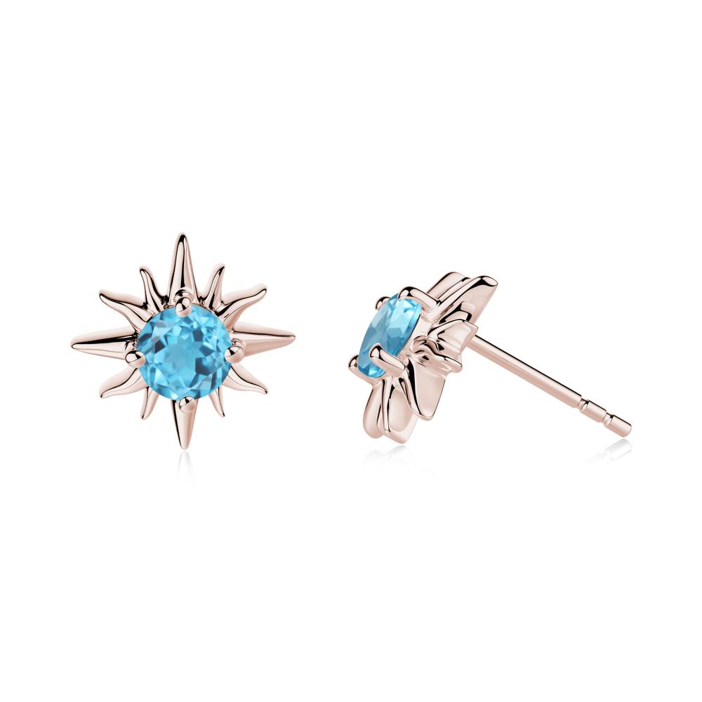 Round Swiss Blue Topaz Sun Stud Earrings - LUO Jewelry #metal_14k rose gold