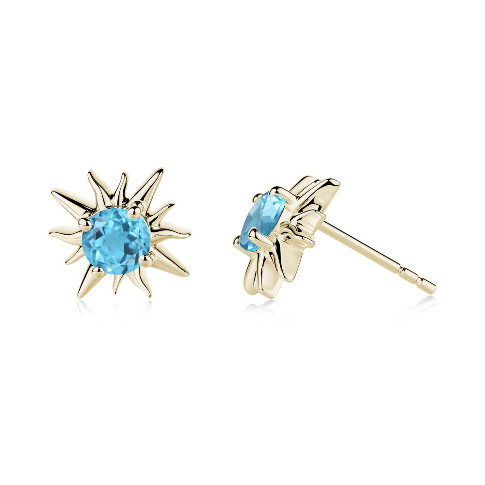 Round Swiss Blue Topaz Sun Stud Earrings - LUO Jewelry #metal_14k yellow gold