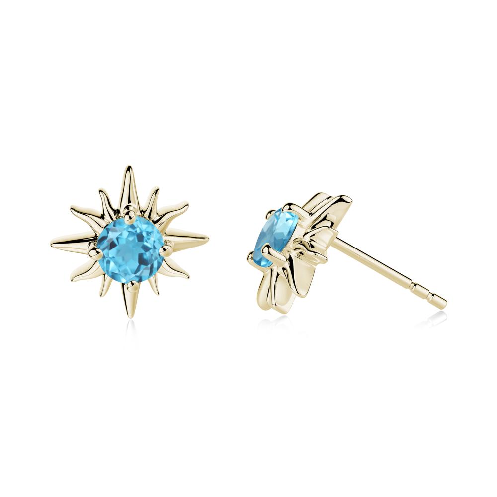 Round Swiss Blue Topaz Sun Stud Earrings - LUO Jewelry #metal_14k yellow gold