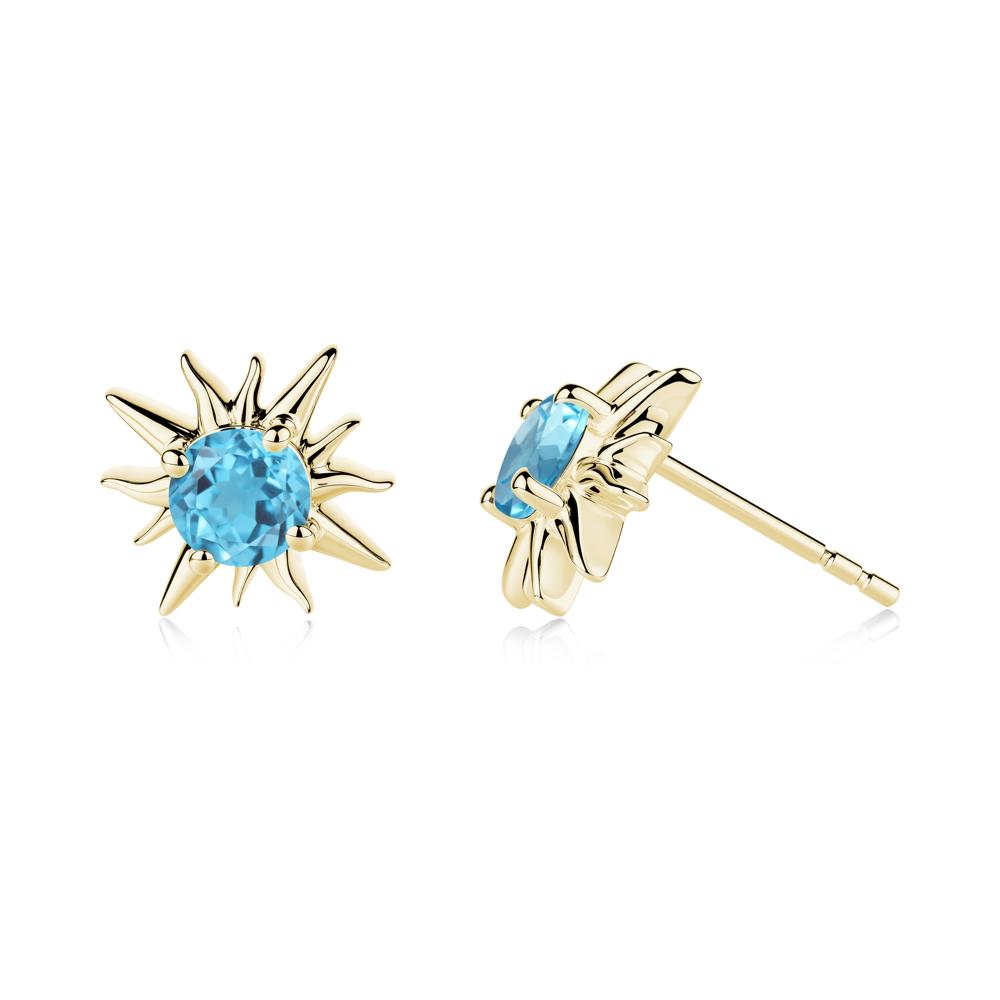 Round Swiss Blue Topaz Sun Stud Earrings - LUO Jewelry #metal_18k yellow gold
