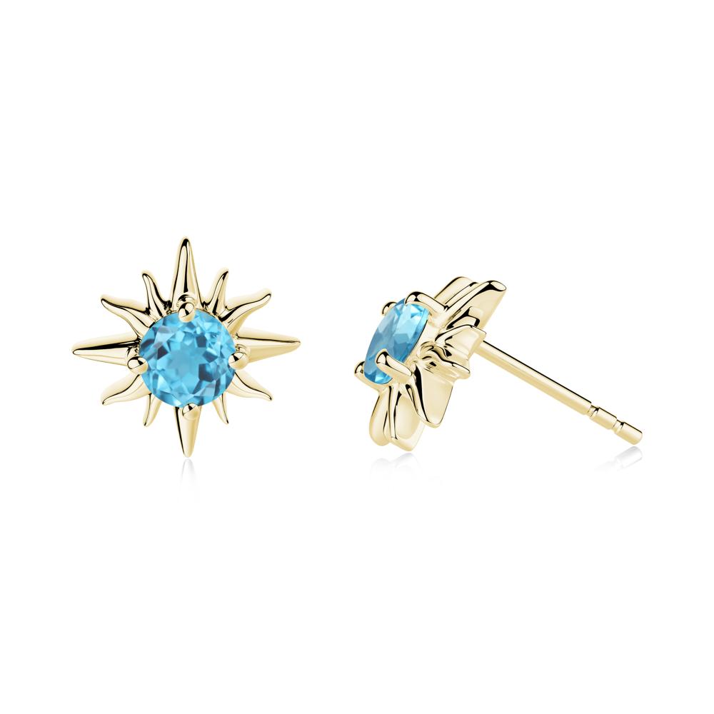 Round Swiss Blue Topaz Sun Stud Earrings - LUO Jewelry #metal_18k yellow gold