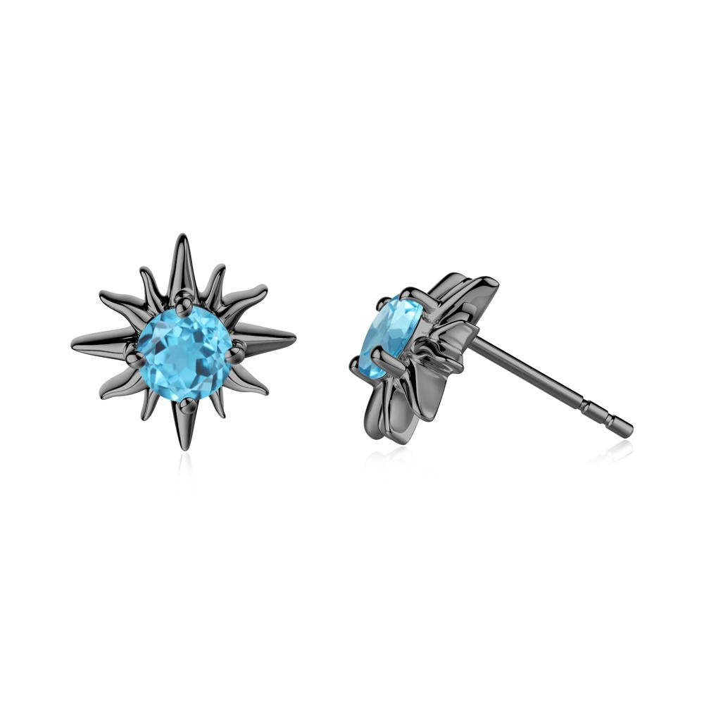 Round Swiss Blue Topaz Sun Stud Earrings - LUO Jewelry #metal_black finish sterling silver