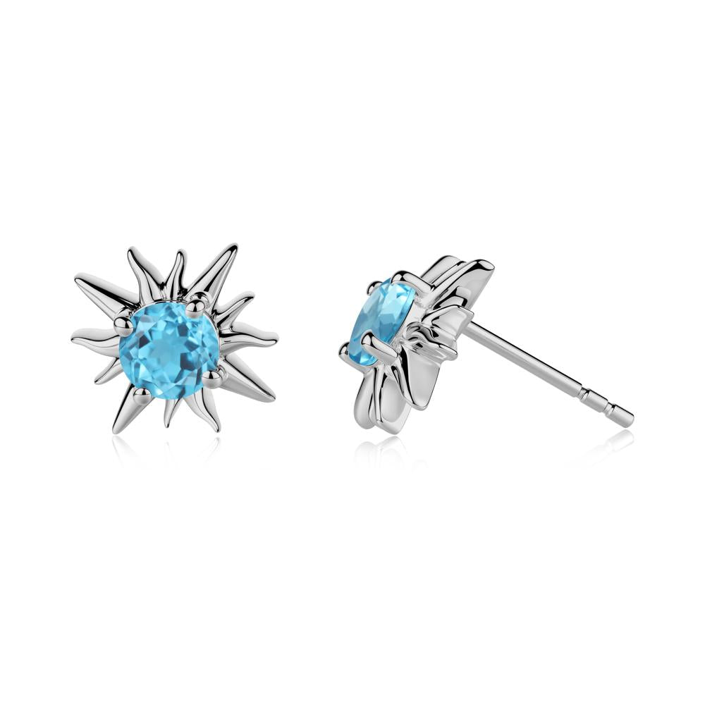 Round Swiss Blue Topaz Sun Stud Earrings - LUO Jewelry #metal_platinum