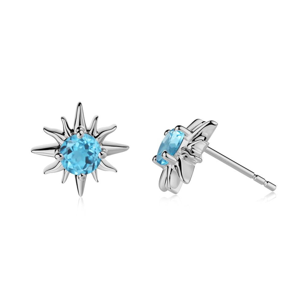 Round Swiss Blue Topaz Sun Stud Earrings - LUO Jewelry #metal_platinum