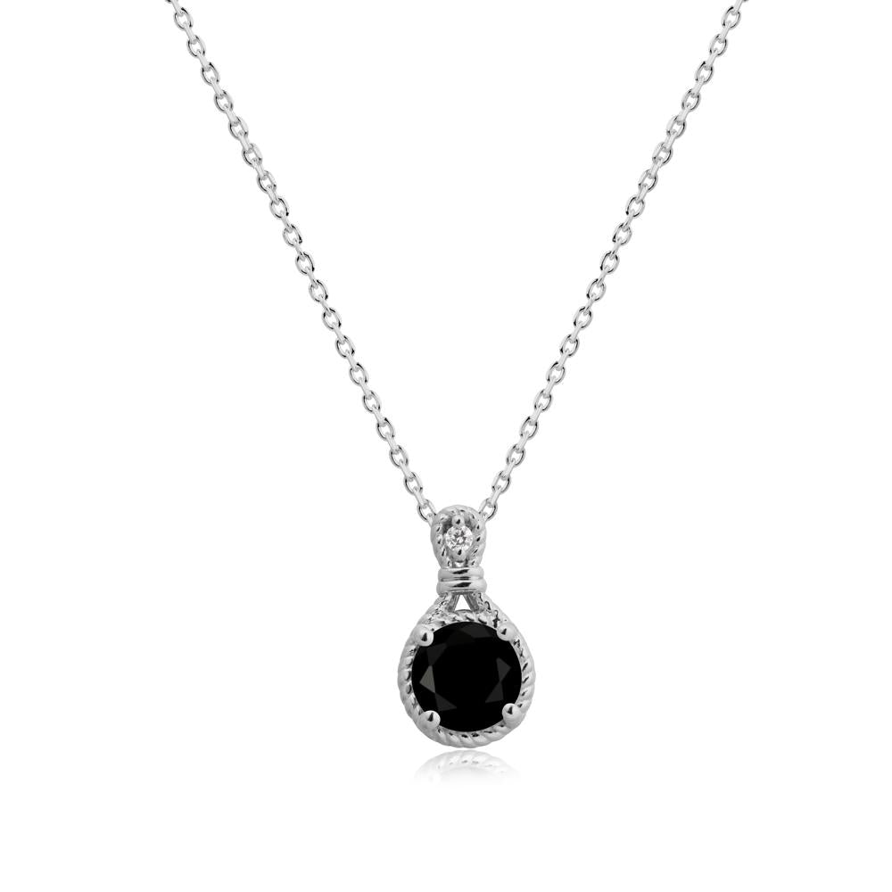Twisted Rope Halo Black Spinel Pendant - LUO Jewelry #metal_platinum