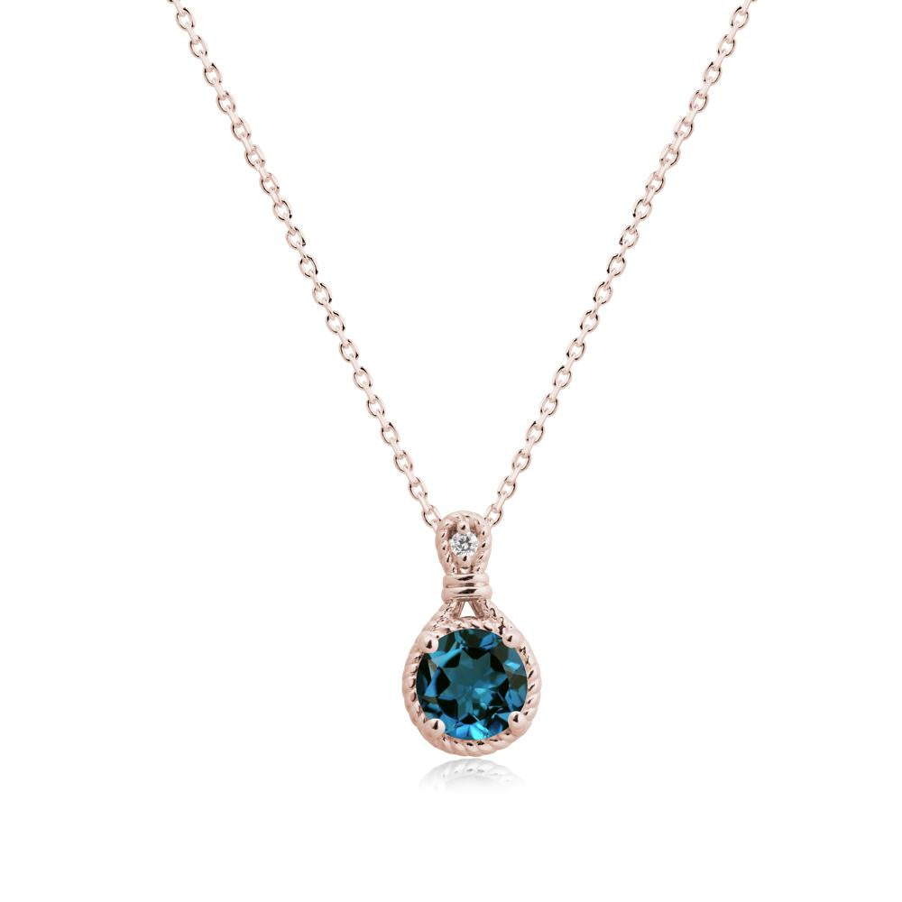 Twisted Rope Halo London Blue Topaz Pendant - LUO Jewelry #metal_14k rose gold