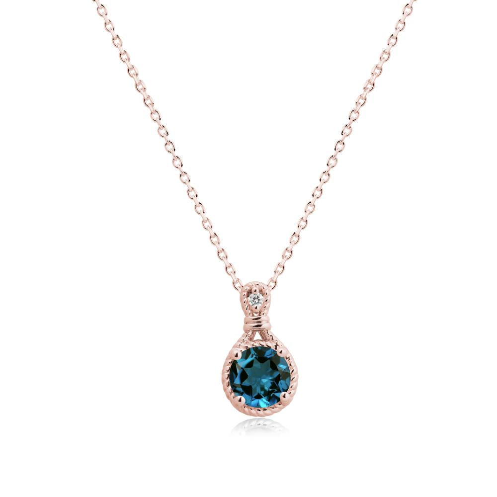 Twisted Rope Halo London Blue Topaz Pendant - LUO Jewelry #metal_18k rose gold