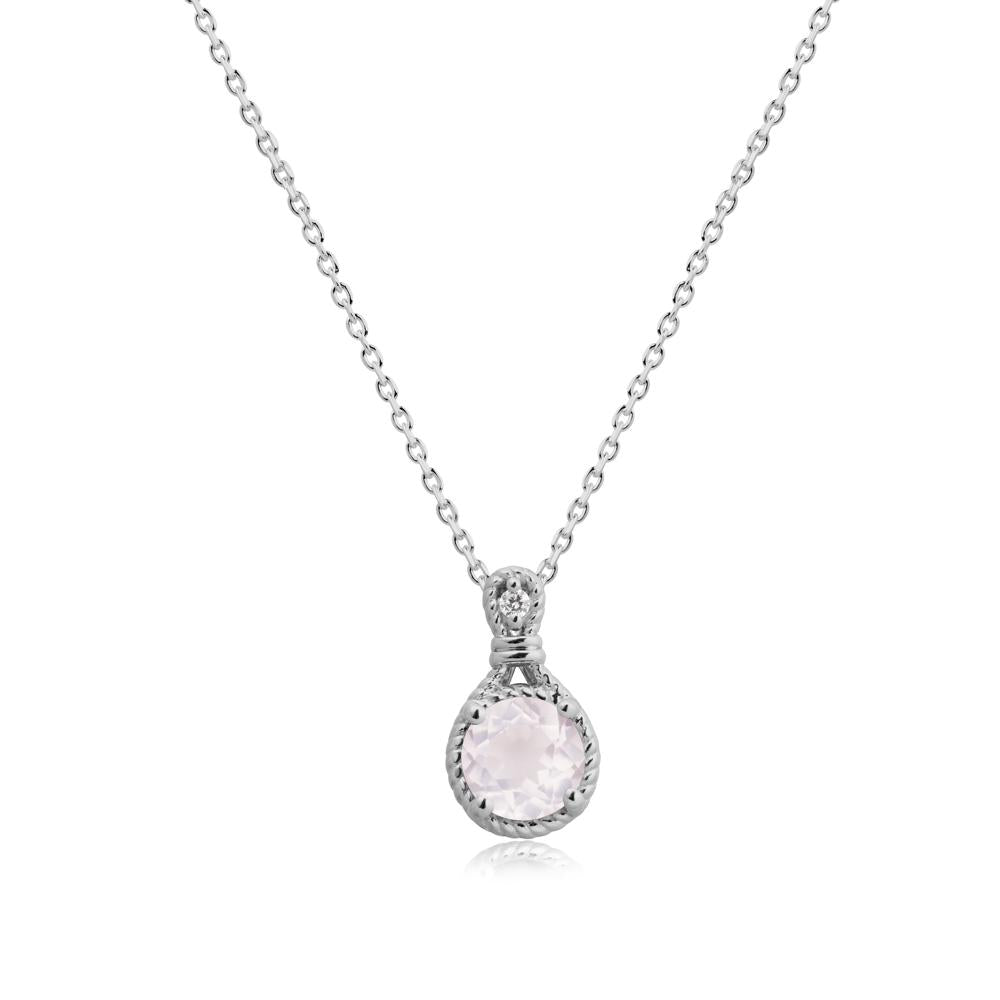 Round Rose Quartz Knot Rope Necklace - LUO Jewelry #metal_platinum