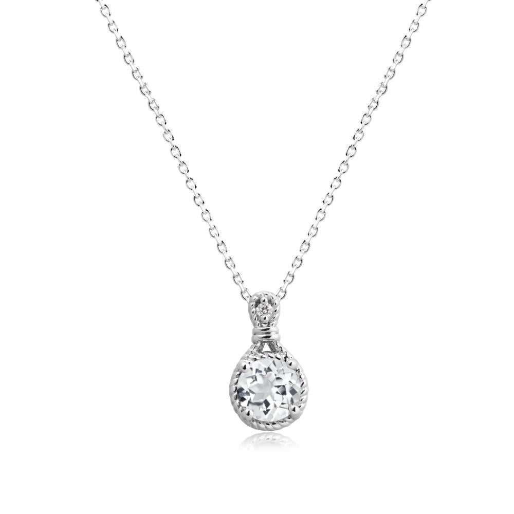 Round White Topaz Knot Rope Necklace - LUO Jewelry #metal_18k white gold