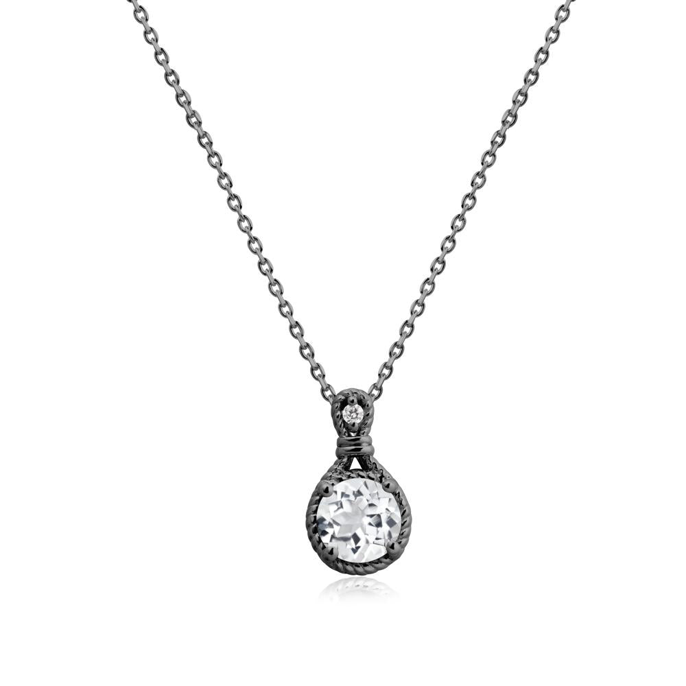 Round White Topaz Knot Rope Necklace - LUO Jewelry #metal_black finish sterling silver