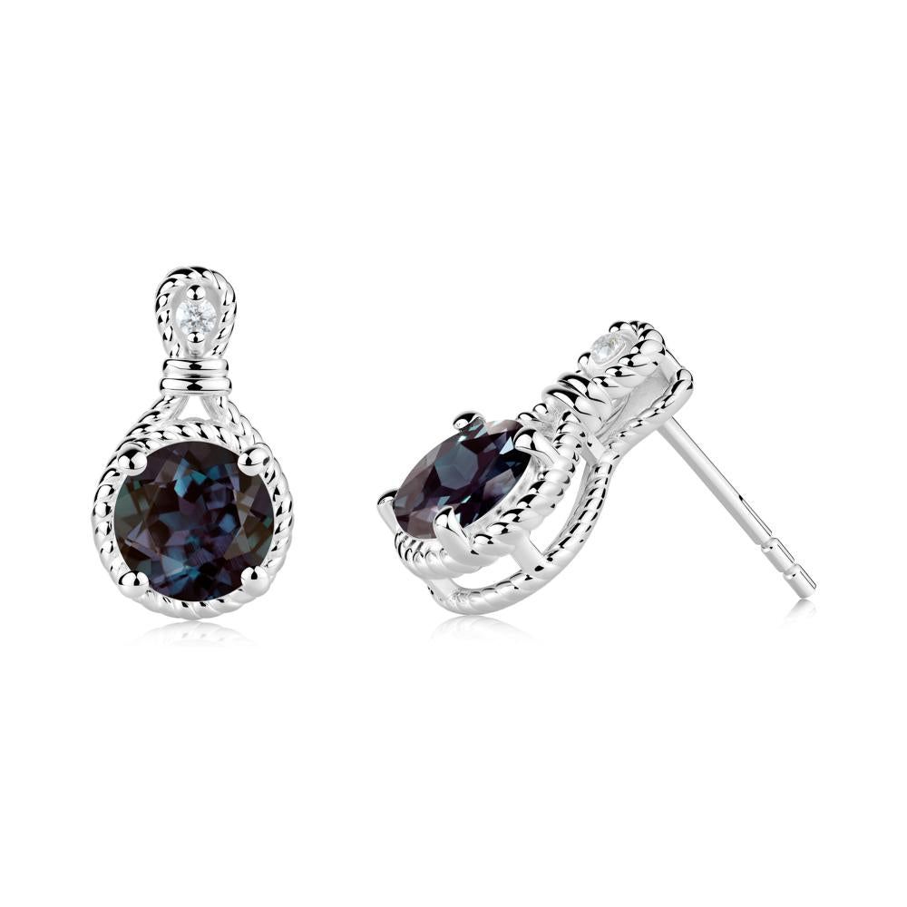 Rope Twist Halo Alexandrite Stud Earrings - LUO Jewelry #metal_18k white gold