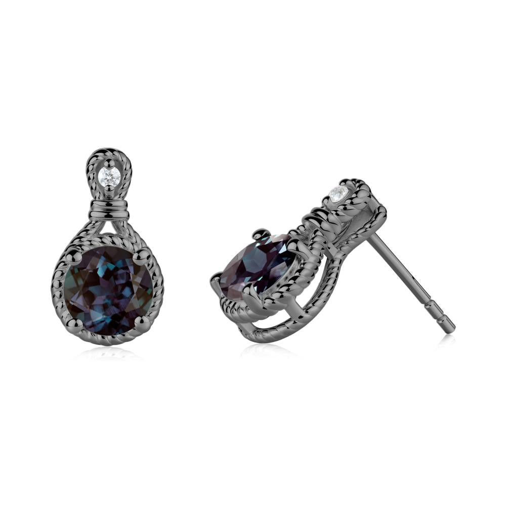 Rope Twist Halo Alexandrite Stud Earrings - LUO Jewelry #metal_black finish sterling silver