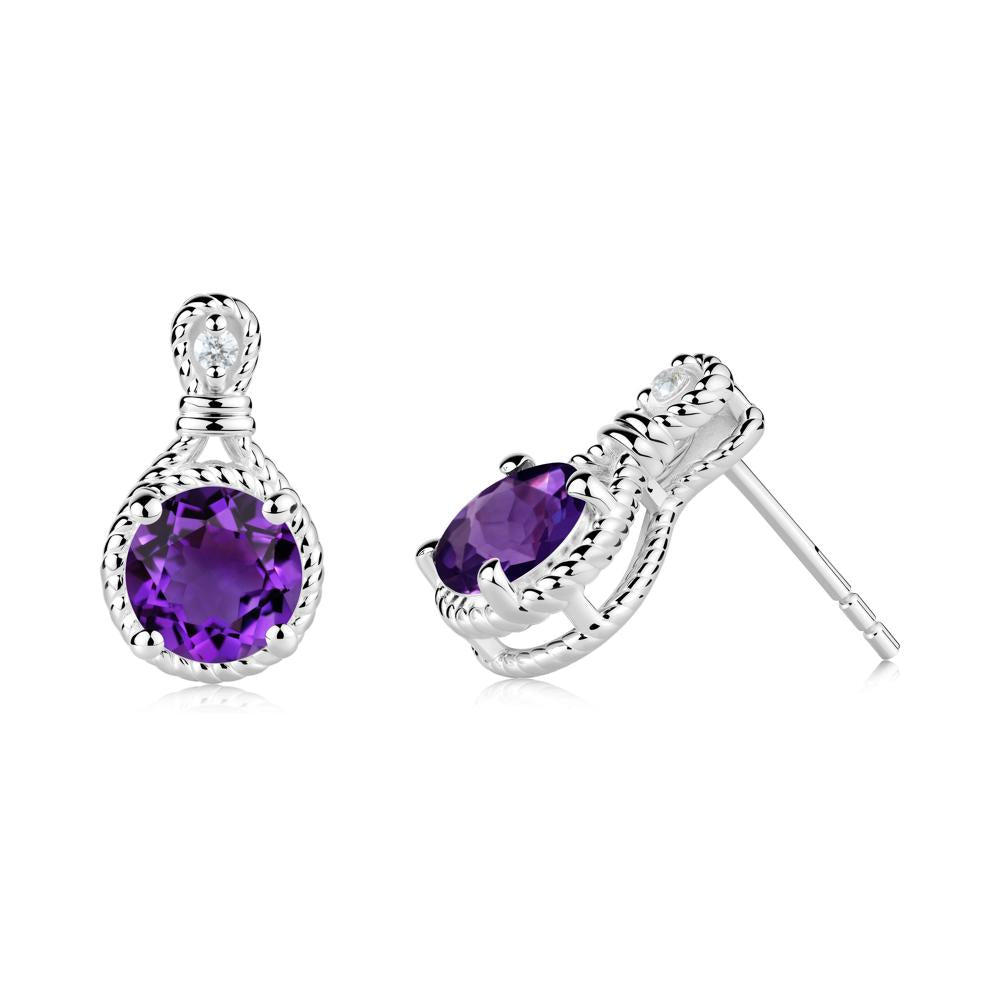 Twisted Rope Halo Amethyst Stud Earrings - LUO Jewelry #metal_14k white gold